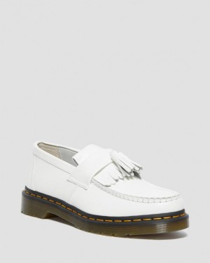 Dr. Martens Adrian Yellow Stitch Leather Tassel Loafers Branco | SN-DM85001