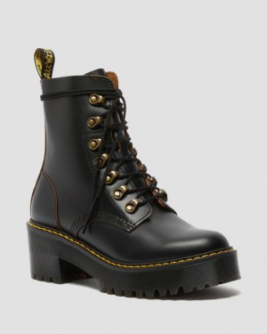 Dr. Martens Leona Vintage Smooth Leather Heeled Boots Pretas | SN-DM84381