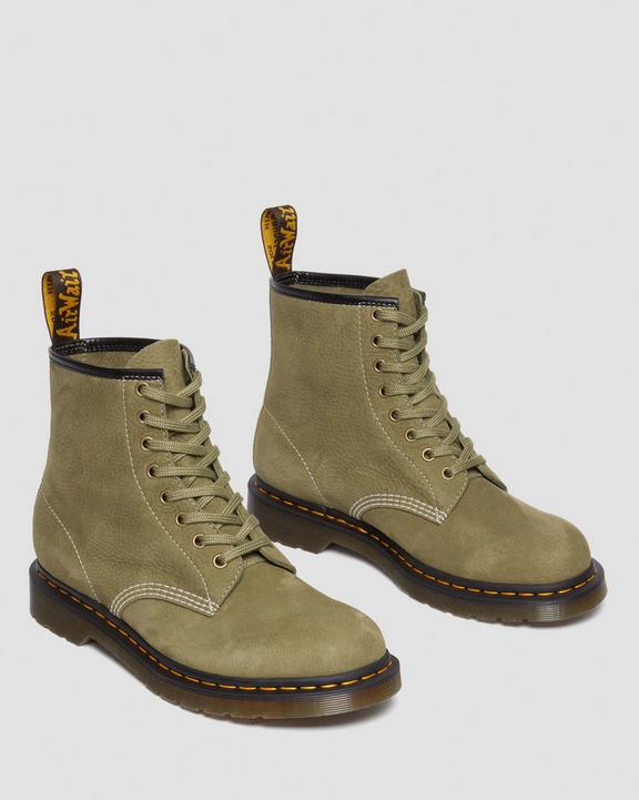 Dr. Martens 1460 Tumbled Nubuck Leather Lace Up Boots Verde Oliva | SN-DM84872