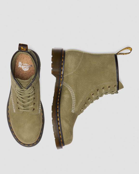 Dr. Martens 1460 Tumbled Nubuck Leather Lace Up Boots Verde Oliva | SN-DM84872