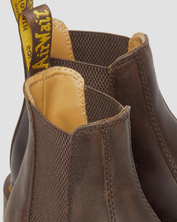 Dr. Martens 2976 Yellow Stitch Crazy Horse Leather Chelsea Boots Marrom Escuro | SN-DM84171