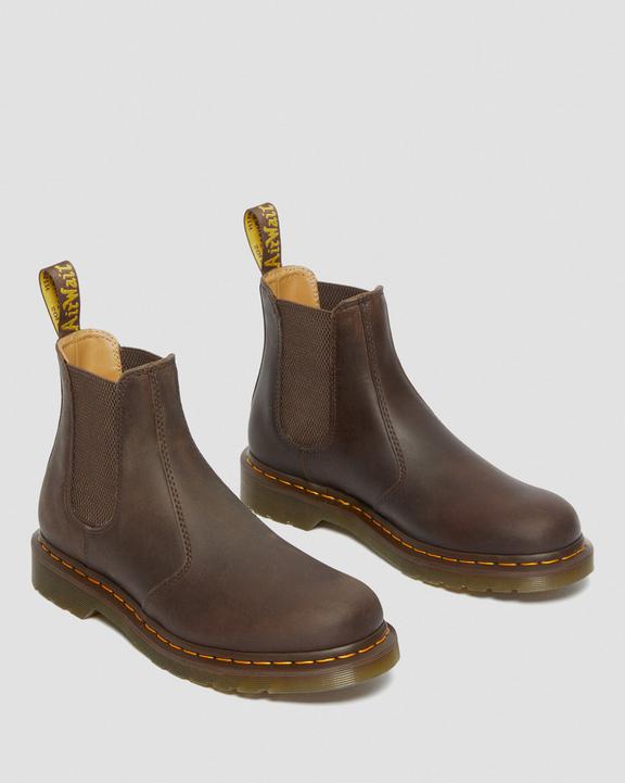 Dr. Martens 2976 Yellow Stitch Crazy Horse Leather Chelsea Boots Marrom Escuro | SN-DM84171
