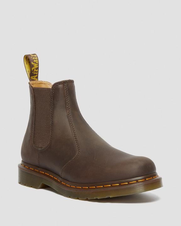 Dr. Martens 2976 Yellow Stitch Crazy Horse Leather Chelsea Boots Marrom Escuro | SN-DM84171