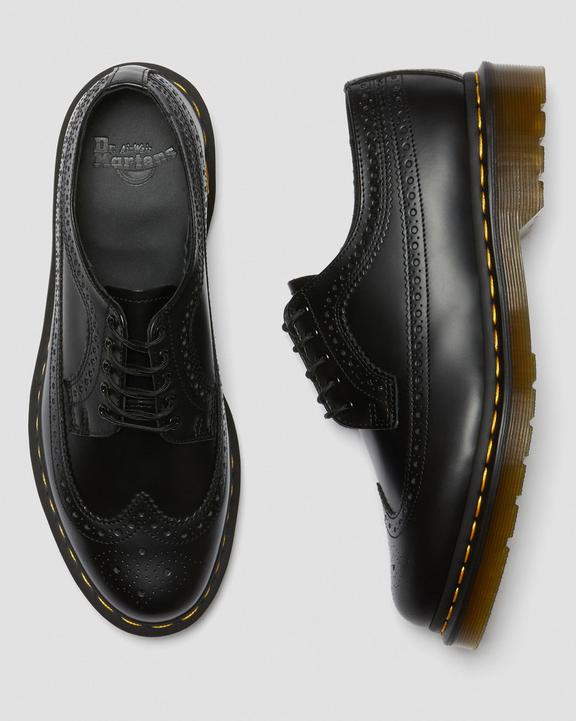 Dr. Martens 3989 Yellow Stitch Smooth Leather Brogue Shoes Pretas | SN-DM85043