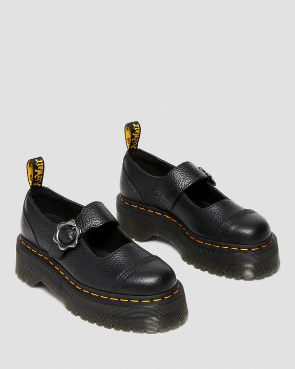 Dr. Martens Addina Flower Buckle Leather Platform Shoes Pretas | SN-DM84741