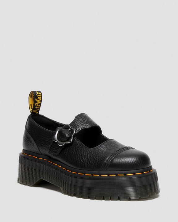 Dr. Martens Addina Flower Buckle Leather Platform Shoes Pretas | SN-DM84741