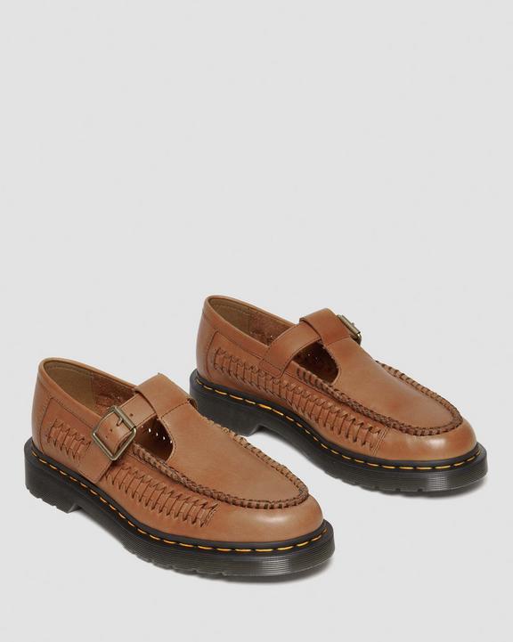 Dr. Martens Adrian T-Bar Leather Mary Jane Shoes Marrom | SN-DM84452