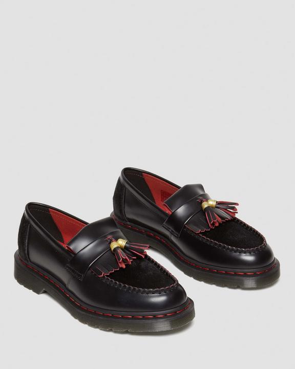 Dr. Martens Adrian Year of the Dragon Hair-On Tassel Loafers Black/Red/Black | SN-DM85000
