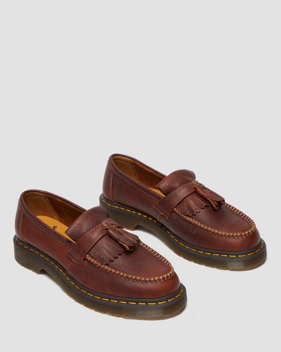 Dr. Martens Adrian Yellow Stitch Ambassador Leather Loafers Marrom | SN-DM84489