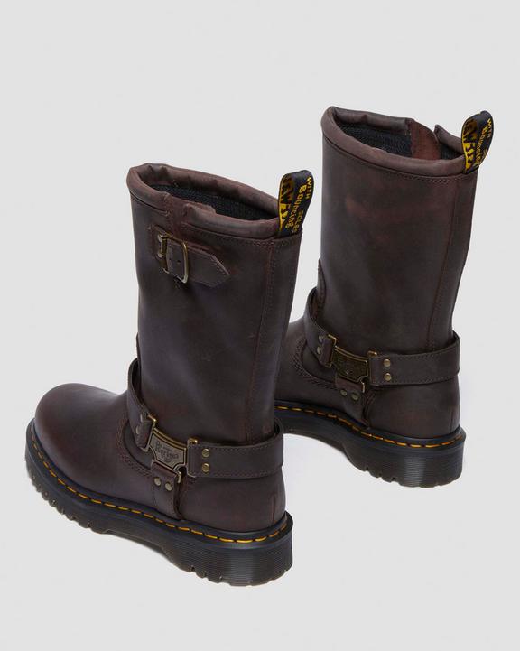 Dr. Martens Anistone Hi Leather Biker Boots Marrom Escuro | SN-DM84696