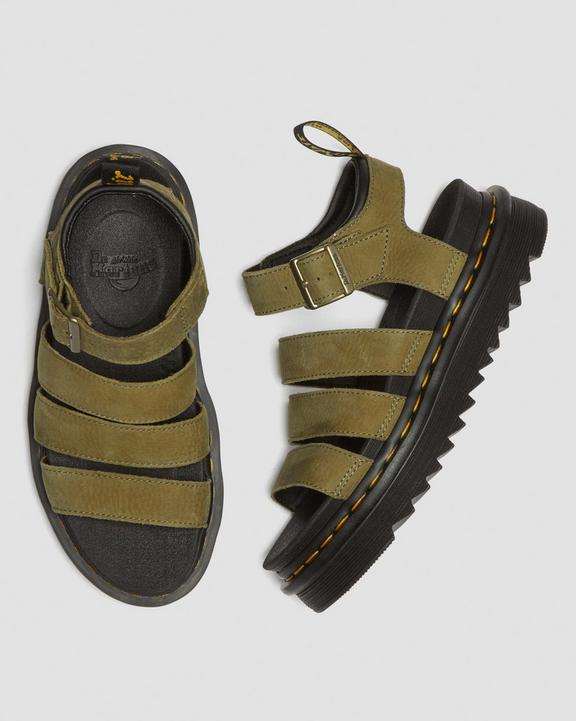 Dr. Martens Blaire Tumbled Nubuck Leather Sandals Verde Oliva | SN-DM84641