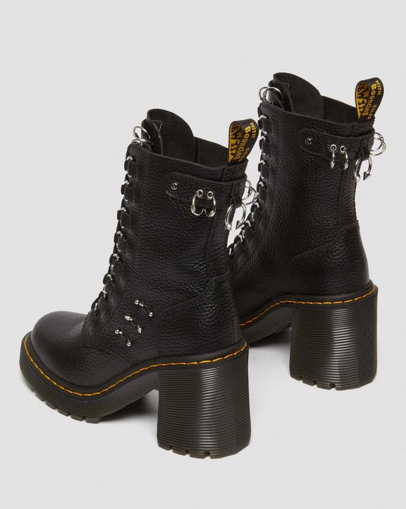 Dr. Martens Chesney Piercing Leather Flared Heel Lace Up Boots Pretas | SN-DM84371