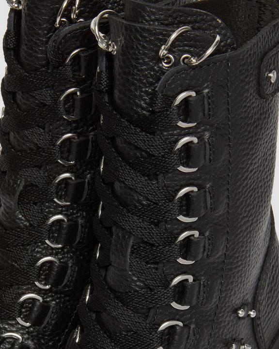 Dr. Martens Chesney Piercing Leather Flared Heel Lace Up Boots Pretas | SN-DM84371