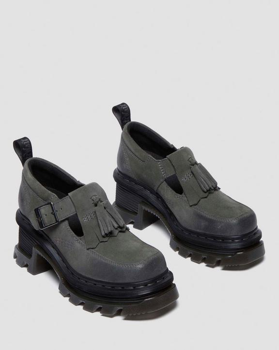 Dr. Martens Corran Waxy Suede Mary Jane Heeled Shoes Cinzentas | SN-DM84389