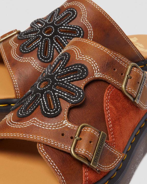 Dr. Martens Dayne Made in England Leather & Suede Applique Slides Laranja | SN-DM85103