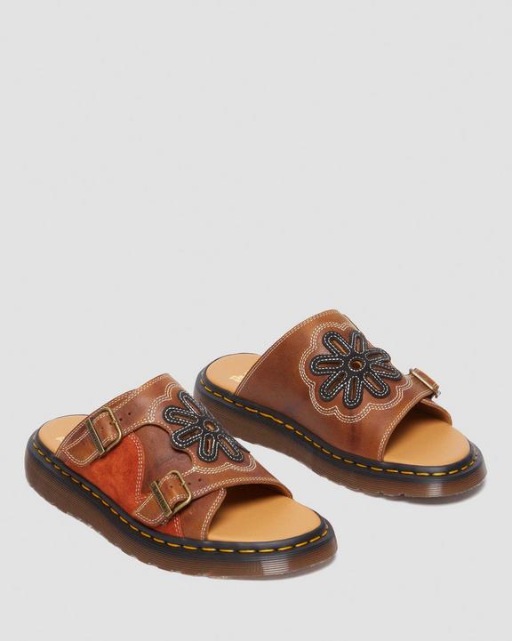 Dr. Martens Dayne Made in England Leather & Suede Applique Slides Laranja | SN-DM85103