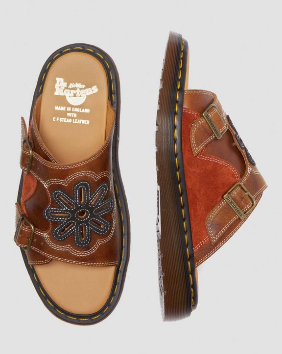 Dr. Martens Dayne Made in England Leather & Suede Applique Slides Laranja | SN-DM85103