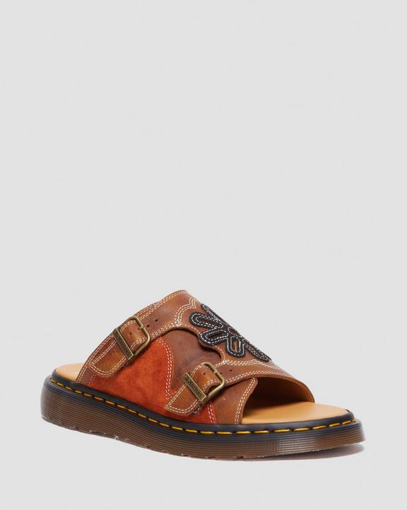 Dr. Martens Dayne Made in England Leather & Suede Applique Slides Laranja | SN-DM85103