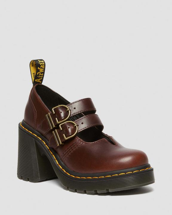 Dr. Martens Eviee Leather Mary Jane Heeled Shoes Marrom Escuro | SN-DM84468