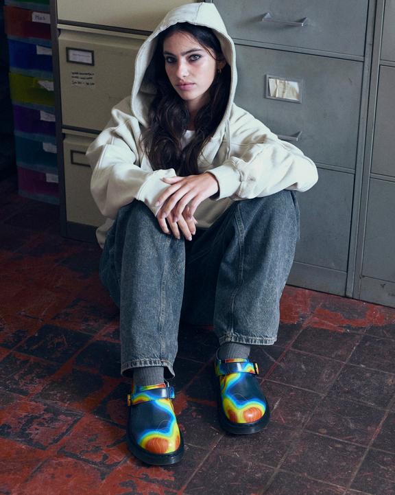 Dr. Martens Isham Genix Nappa Reclaimed Thermal Map Leather Slingback Mule Multicoloridas | SN-DM85083