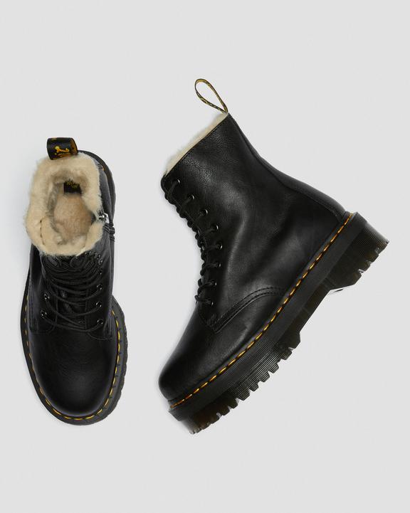 Dr. Martens Jadon Boot Leather Faux Fur Lined Platforms Pretas | SN-DM84990