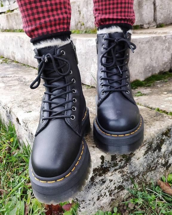 Dr. Martens Jadon Boot Leather Faux Fur Lined Platforms Pretas | SN-DM84990