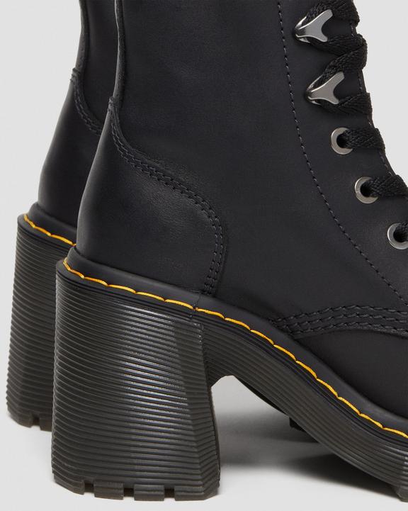 Dr. Martens Jesy Sendal Leather Lace Up Flared Heel Boots Pretas | SN-DM84247