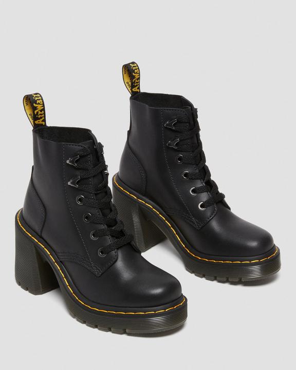 Dr. Martens Jesy Sendal Leather Lace Up Flared Heel Boots Pretas | SN-DM84247