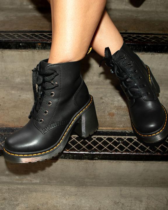 Dr. Martens Jesy Sendal Leather Lace Up Flared Heel Boots Pretas | SN-DM84247