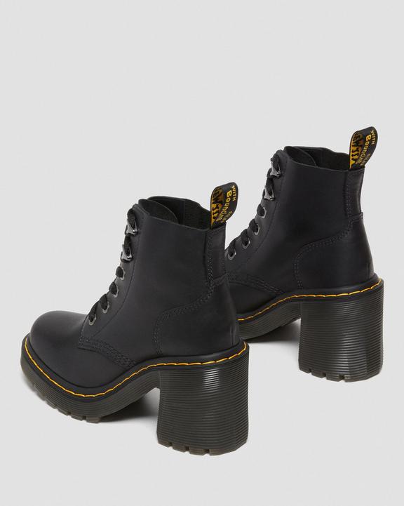 Dr. Martens Jesy Sendal Leather Lace Up Flared Heel Boots Pretas | SN-DM84247