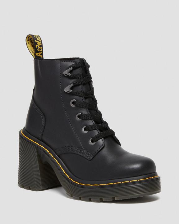 Dr. Martens Jesy Sendal Leather Lace Up Flared Heel Boots Pretas | SN-DM84247