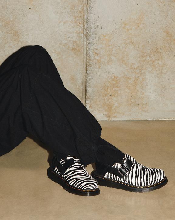 Dr. Martens Jorge II Hair-on Animal Print Slingback Mules Black/White | SN-DM84583