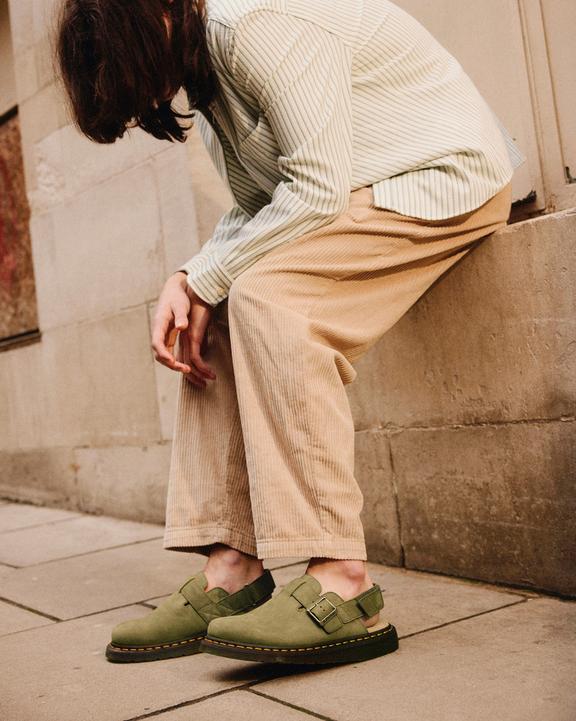 Dr. Martens Jorge II Tumbled Nubuck Leather Slingback Mules Verde Oliva | SN-DM85089