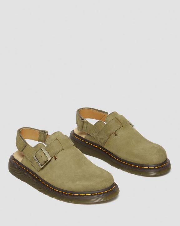 Dr. Martens Jorge II Tumbled Nubuck Leather Slingback Mules Verde Oliva | SN-DM85089