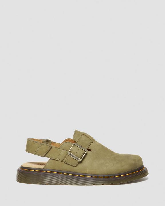 Dr. Martens Jorge II Tumbled Nubuck Leather Slingback Mules Verde Oliva | SN-DM85089