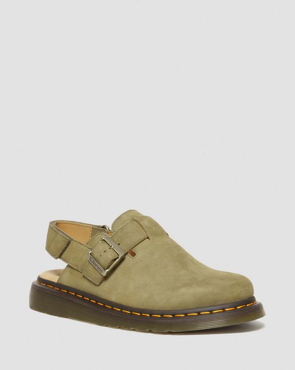 Dr. Martens Jorge II Tumbled Nubuck Leather Slingback Mules Verde Oliva | SN-DM85089
