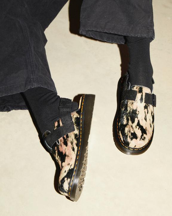Dr. Martens Jorge Ii Contrast Hair On Slingback Mule Black/Beige | SN-DM85102