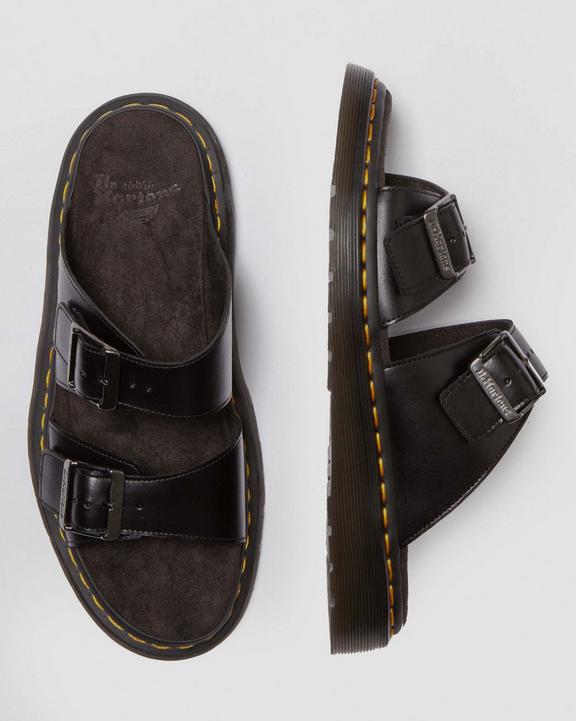 Dr. Martens Josef Analine Leather Buckle Slide Sandals Pretas | SN-DM85108