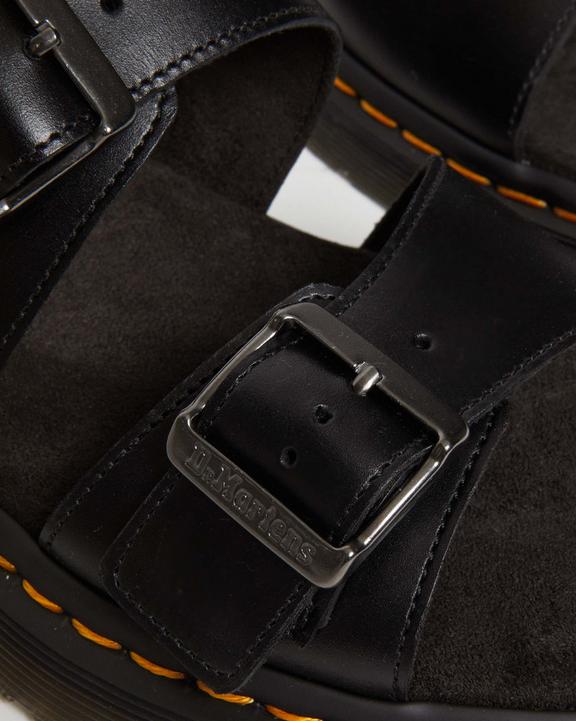 Dr. Martens Josef Analine Leather Buckle Slide Sandals Pretas | SN-DM85108