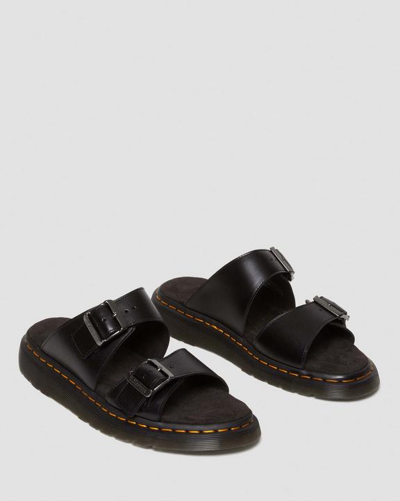 Dr. Martens Josef Analine Leather Buckle Slide Sandals Pretas | SN-DM85108
