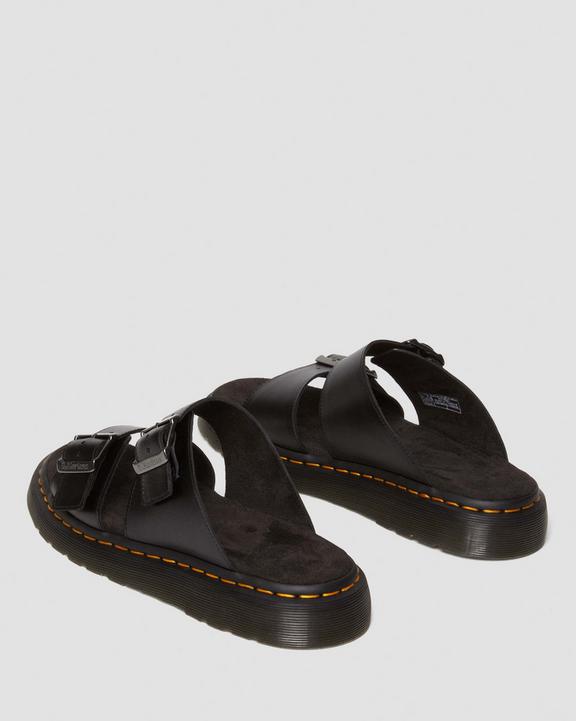 Dr. Martens Josef Analine Leather Buckle Slide Sandals Pretas | SN-DM85108