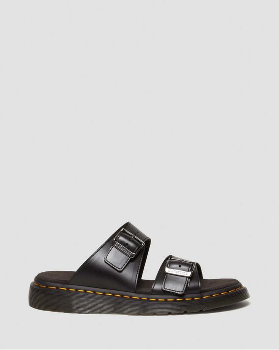 Dr. Martens Josef Analine Leather Buckle Slide Sandals Pretas | SN-DM85108