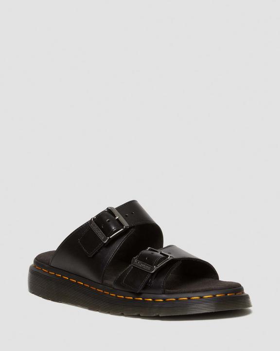 Dr. Martens Josef Analine Leather Buckle Slide Sandals Pretas | SN-DM85108