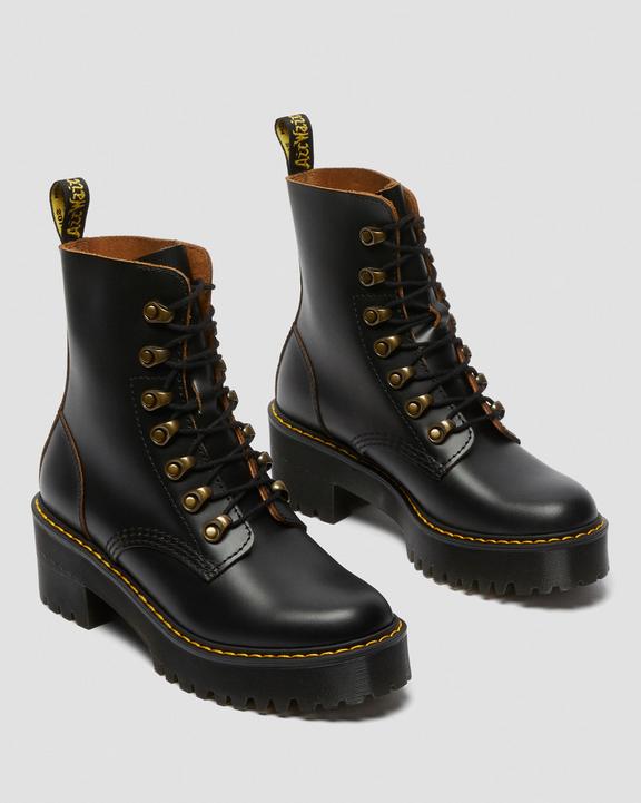 Dr. Martens Leona Vintage Smooth Leather Heeled Boots Pretas | SN-DM84381