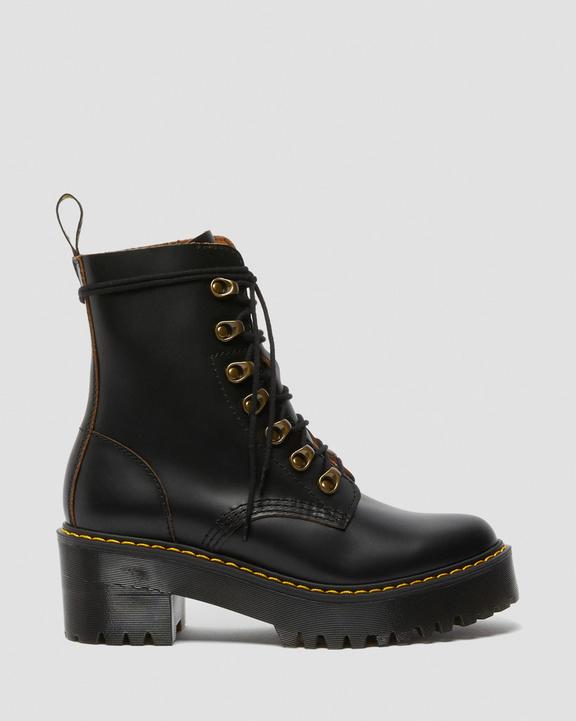 Dr. Martens Leona Vintage Smooth Leather Heeled Boots Pretas | SN-DM84381