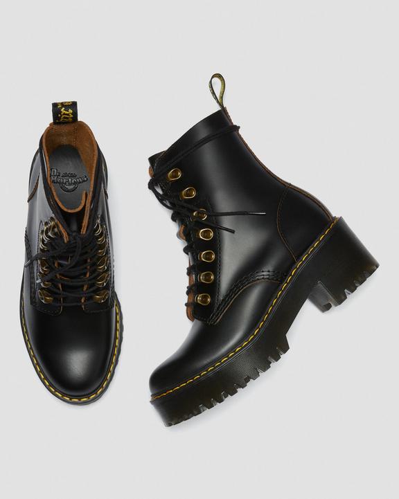 Dr. Martens Leona Vintage Smooth Leather Heeled Boots Pretas | SN-DM84381