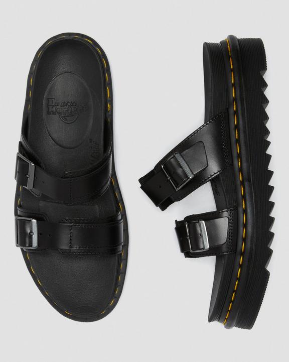 Dr. Martens Myles Brando Leather Buckle Slide Sandals Pretas | SN-DM84624