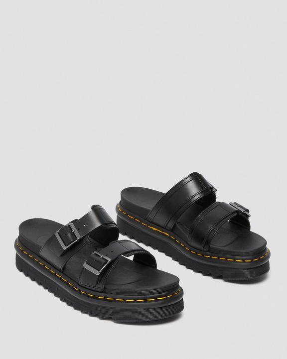 Dr. Martens Myles Brando Leather Buckle Slide Sandals Pretas | SN-DM84624