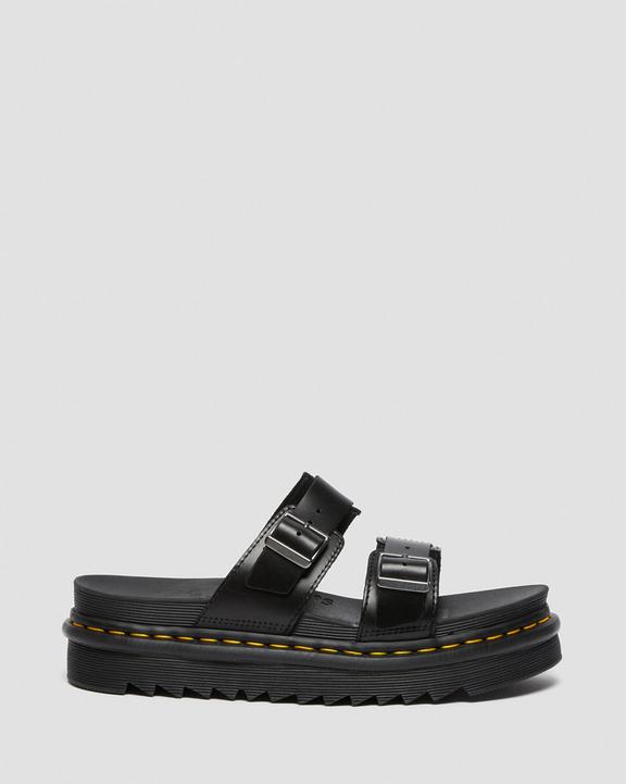 Dr. Martens Myles Brando Leather Buckle Slide Sandals Pretas | SN-DM84624