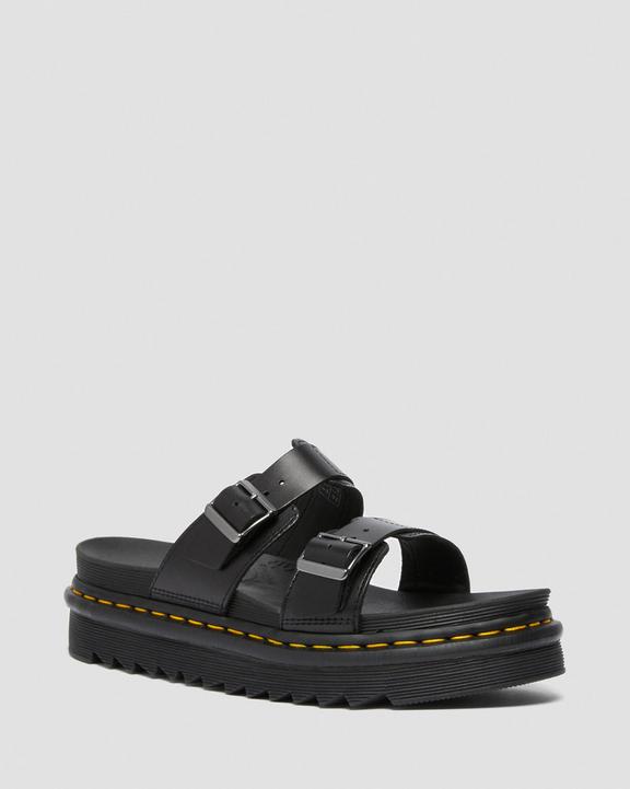Dr. Martens Myles Brando Leather Buckle Slide Sandals Pretas | SN-DM84624